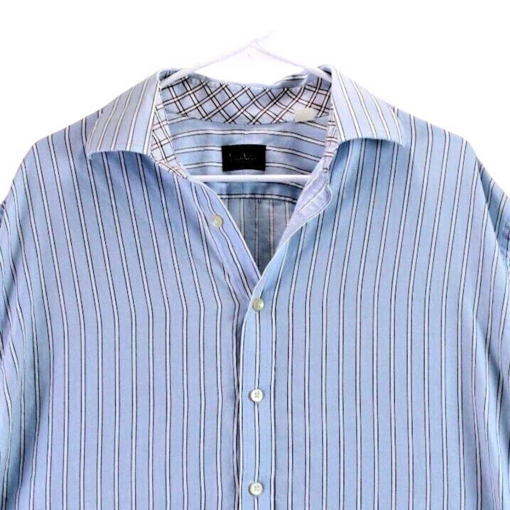 Neiman Marcus Mens Light Blue‎ Pinstripe Dress Shirt Collared Button Up 16.5